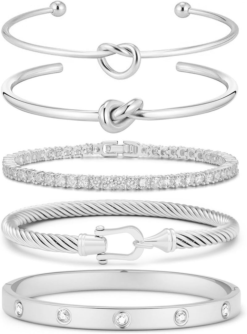 FAFUGA 18 K Gold Plated Love Bangle Bracelet Stack Cuff Jewelry for Women Jewelry Set for Women Gift with Box - Image 1